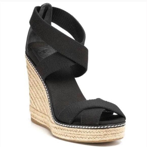 Tory Burch Black Wedge Espadrilles size 10B - Picture 1 of 7